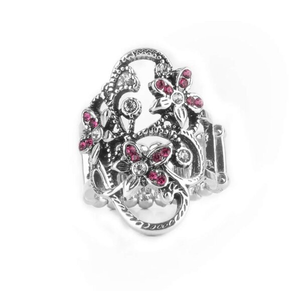 Paparazzi Jewelry Accessories - Flirtatiously Flowering - Pink Ring - Vintage - Picture 4 of 4